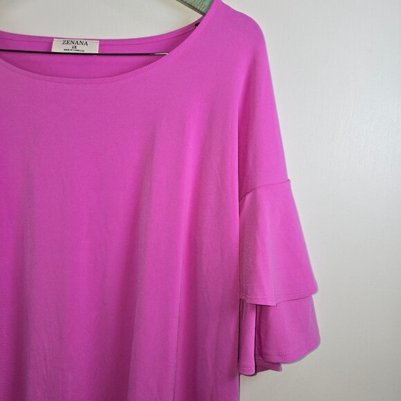 Zenana, Springy, Double Ruffle Layered Slv, Fuchsia, Top, Boutique, Sz 1X, NWOT - Picture 2 of 7